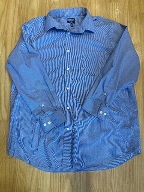Croft & Barrow Men's Blue Check No Iron Dress Shirt 17.5 32/33 Classic Fit